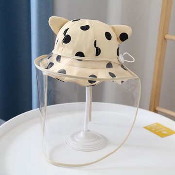 Vanibaby - 防飛沫寶寶防疫漁夫帽 4-12個月 (可拆面罩 )-米色點點-帽圍43-48cm