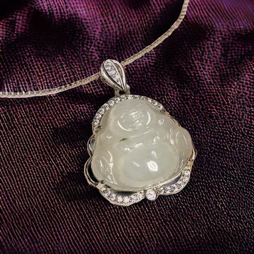 冰種翡翠彌勒佛項鍊 925純銀| 天然緬甸玉A貨翡翠 | 送禮