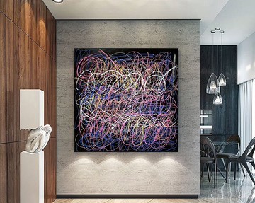 抽象彩色線條牆藝術傑克遜波洛克風格家庭彎曲螺紋