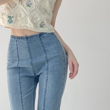 復古高腰提臀牛仔褲女設計感夏季新款顯瘦超模腿修身闊腿長褲