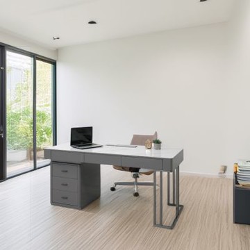 文創集 利格提5.3尺岩板六抽書桌櫃組合(二色可選&可伸縮變化擺設)-160x70x75cm免組