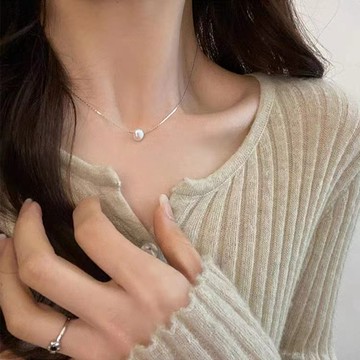 單顆淡水珍珠素鏈項鍊女 輕奢高級小眾設計 氣質極細鎖骨鏈