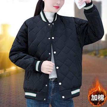 棒球服夾棉外套女秋冬2025冬季新款寬松棉衣菱格加棉加厚女士棉服