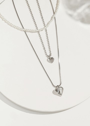 個性珍珠愛心・項鍊3件組