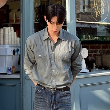 正韓日常棉料雙口袋落肩長袖襯衫 4色 YUPPIE 預購商品 1014