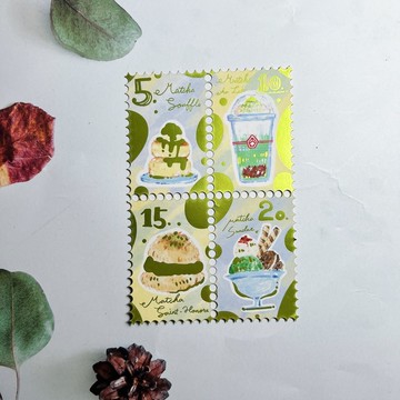 抹茶甜點燙金郵票貼紙