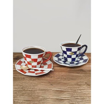 日本有田燒棋格杯職人手繪市松咖啡杯碟套裝網紅咖啡店