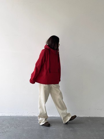 3rd 義大利產斜紋棉 秋日青春洋溢口袋正紅帽衫夾克沖鋒衣