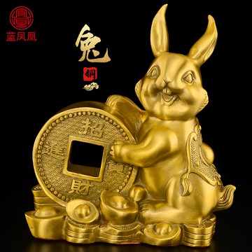 銅兔子擺件招財十二生肖兔客廳辦公室裝飾品工藝品兔年吉祥物禮品