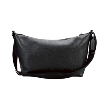 [平輸版] 【COACH】黑色荔枝紋皮革後拉鍊袋大款水餃斜背男包 真品平輸