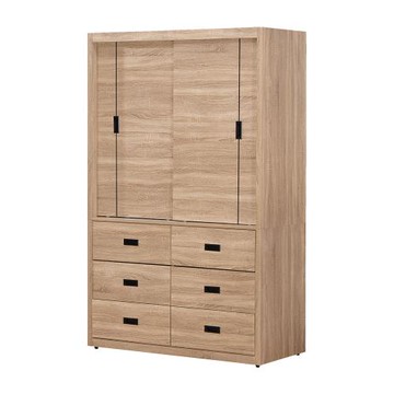 Boden-喬西4尺梧桐色推/拉門六抽衣櫃(雙吊桿)