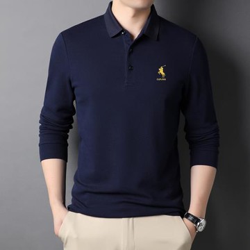 彩文羊男士長袖t恤春秋季翻領刺繡polo衫潮流休閑棉體恤打底上衣