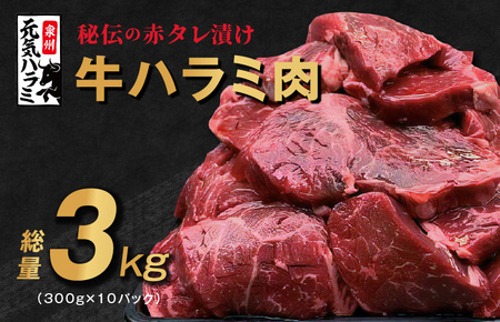 牛ハラミ肉 3kg（300g×10）秘伝の赤タレ漬け 訳あり サイズ不揃い