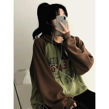 Codibook｜韓國 HIJJOO 雙色拼接寬鬆連帽長袖上衣［預購］長袖上衣 連帽上衣 女裝