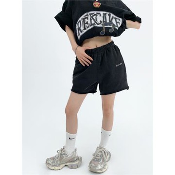 廢柴夏季ins小眾重工水洗做舊刺繡熱褲寬松休閑顯瘦運動短褲女潮