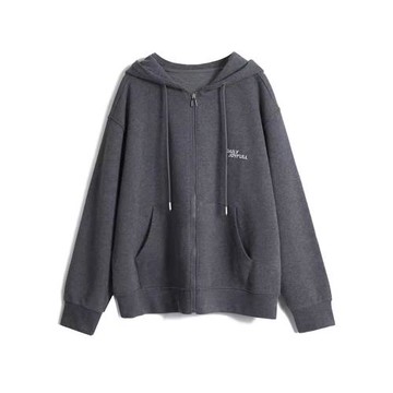 MAIE RAPRI刺繡字母寬松連帽衛衣外套女秋冬新款加厚加絨休閑上衣