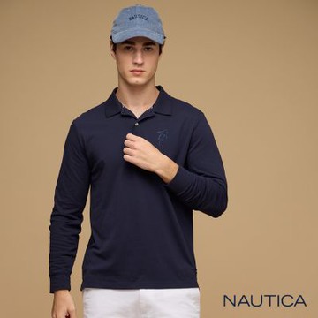 Nautica  男裝 鯊魚刺繡長袖POLO衫-深藍色