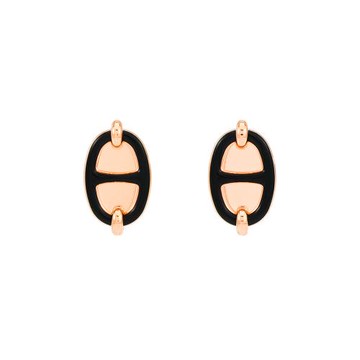 Hermes Mini Maillon耳環(黑/玫瑰金) (H100052FO03)
