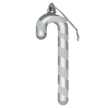 霧面拐杖吊飾 聖誕裝飾  13 x 4.5cm  銀色  1組