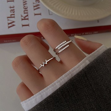 925純銀字母W戒指女小眾設計ins潮食指戒冷淡風輕奢時尚個性指環