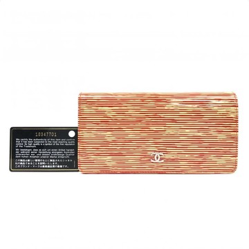 chanel橘色漆皮翻蓋長款錢包