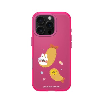 iPhone 16 Pro Clear 粉漾桃 - 懶散兔與啾先生 Lazy Rabbit and Mr.Chu - 炸蝦