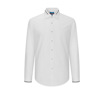 免熨防皺多面彈性吸濕排汗速乾人字紋細節設計長袖上班襯衫/白色 | 5612340200