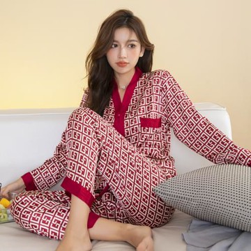 睡衣女春秋季冰雪絲綢長袖可外穿大碼真絲潮牌薄款家居服兩件套裝