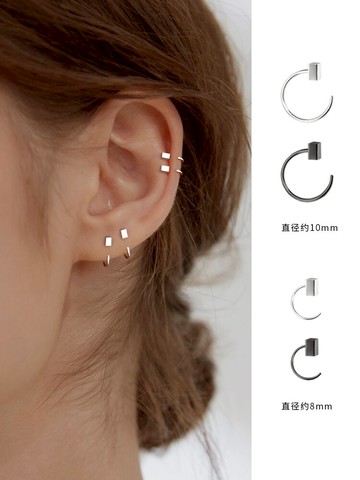 小麋人925方塊冷淡風純銀耳環女耳釘簡約小巧耳飾耳骨環耳圈氣質