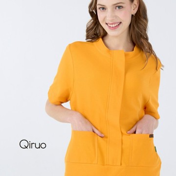 Qiruo奇若春夏專櫃橘色短袖上衣7010A百搭立領款