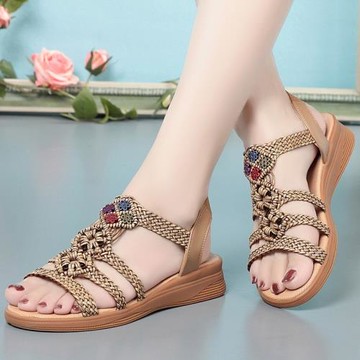 涼鞋女夏季2025新款波西米亞時尚學生鞋百搭媽媽鞋舒適軟底孕婦鞋