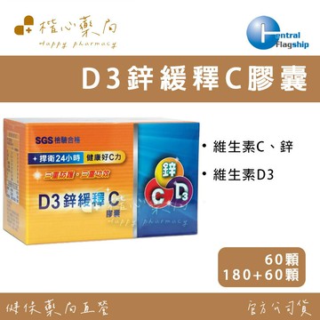 【楷心藥局】中旗 D3鋅緩釋C膠囊60顆/60+180顆|高單位C錠、銀髮族、上班族、緩釋C、維生素D3、長時間外食族