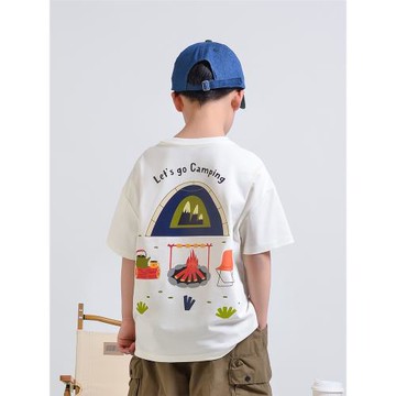 金小豆童裝男童短袖t恤涼感夏裝兒童衣服露營風速干體恤男孩上衣