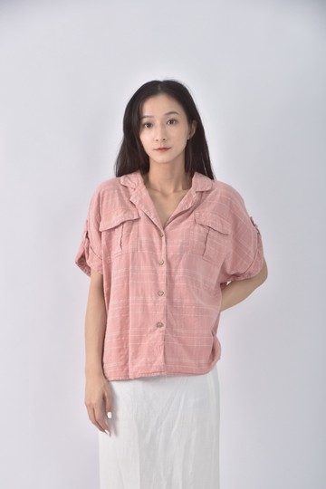 (L) ob style排扣粉色短袖上衣