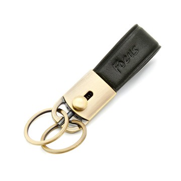 真皮活動雙扣環鑰匙圈_藍/綠2色任選(F0032) 植鞣皮革鑰匙圈