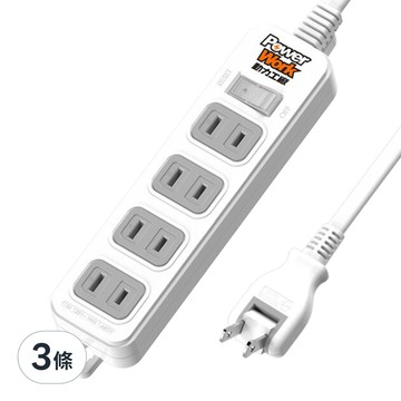 PowerWork 動力工廠 1切4座2P 15A延長線 電源總開關/過載自動斷電  4.5m  白色  3條