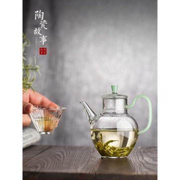 陶瓷故事仿宋手執壺玻璃泡茶壺單壺家用可過濾大容量茶壺功夫茶具