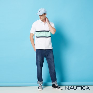 Nautica男裝 百搭休閒刷色牛仔長褲-深藍色