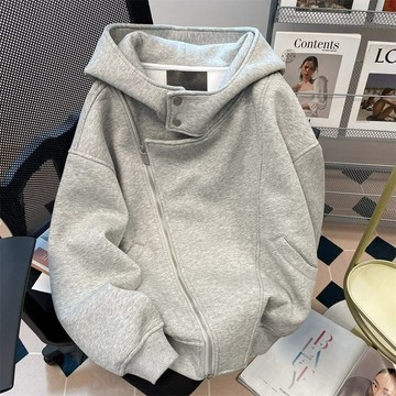 限時優惠 寬鬆情侶百搭外套 美式潮牌重磅雙拉鍊開衫連帽衛衣男女春秋復古寬鬆情侶百搭外套潮
