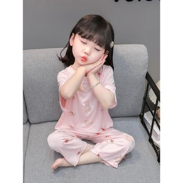女童莫代爾睡衣夏季薄款兒童公主短袖家居服分體套裝女寶寶空調服