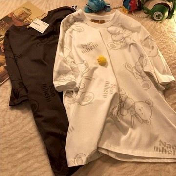 正肩小眾設計感短袖T恤女新款夏ins潮原宿風寬松半袖上衣