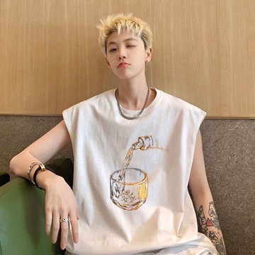 美式復古夏季純棉ins日常背心男女款情侶裝潮酷無袖T恤男上衣  7W