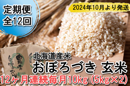 ＜ 予約 定期便 全12回 ＞ 北海道産 希少米 おぼろづき 玄米 計 10kg (5kg×2) ＜2024年10月より配送＞