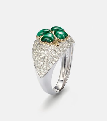Yvonne Léon 9kt white gold ring with diamonds and malachite