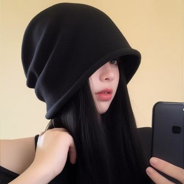 虞書欣同款帽子女秋冬季百搭大頭圍黑色卷邊堆堆帽顯臉小包頭冷帽
