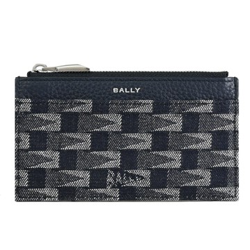 BALLY 6306699 PNT 新款幾何LOGO緹花拉鍊零錢包.午夜藍