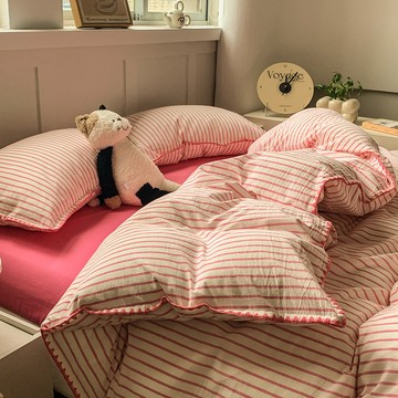 新款母嬰級100%全棉床包組 水洗棉四件套 純棉被套 床單三件套 宿舍床包