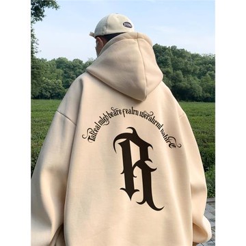 cleanfit杏色衛衣男款春秋季潮牌印花540g重磅硬挺外套美式連帽衫