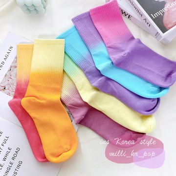 【米粒森】韓風襪子 🧦 糖果雙色漸層 七色 彩色 漸層襪 長襪 中筒襪 女襪 男襪 潮襪 街頭襪 韓風 2207-8