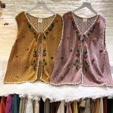 薄款春夏/手工繡花熊姑娘馬甲開衫2026新針織背心外套文藝森女系